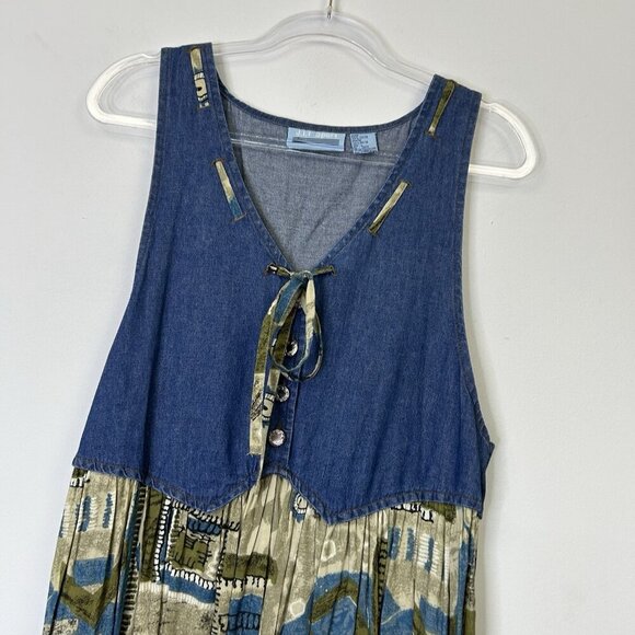 Vintage Western Denim Jumper Dress Women’s Size Large Midi Country Prairie - Picture 4 of 8